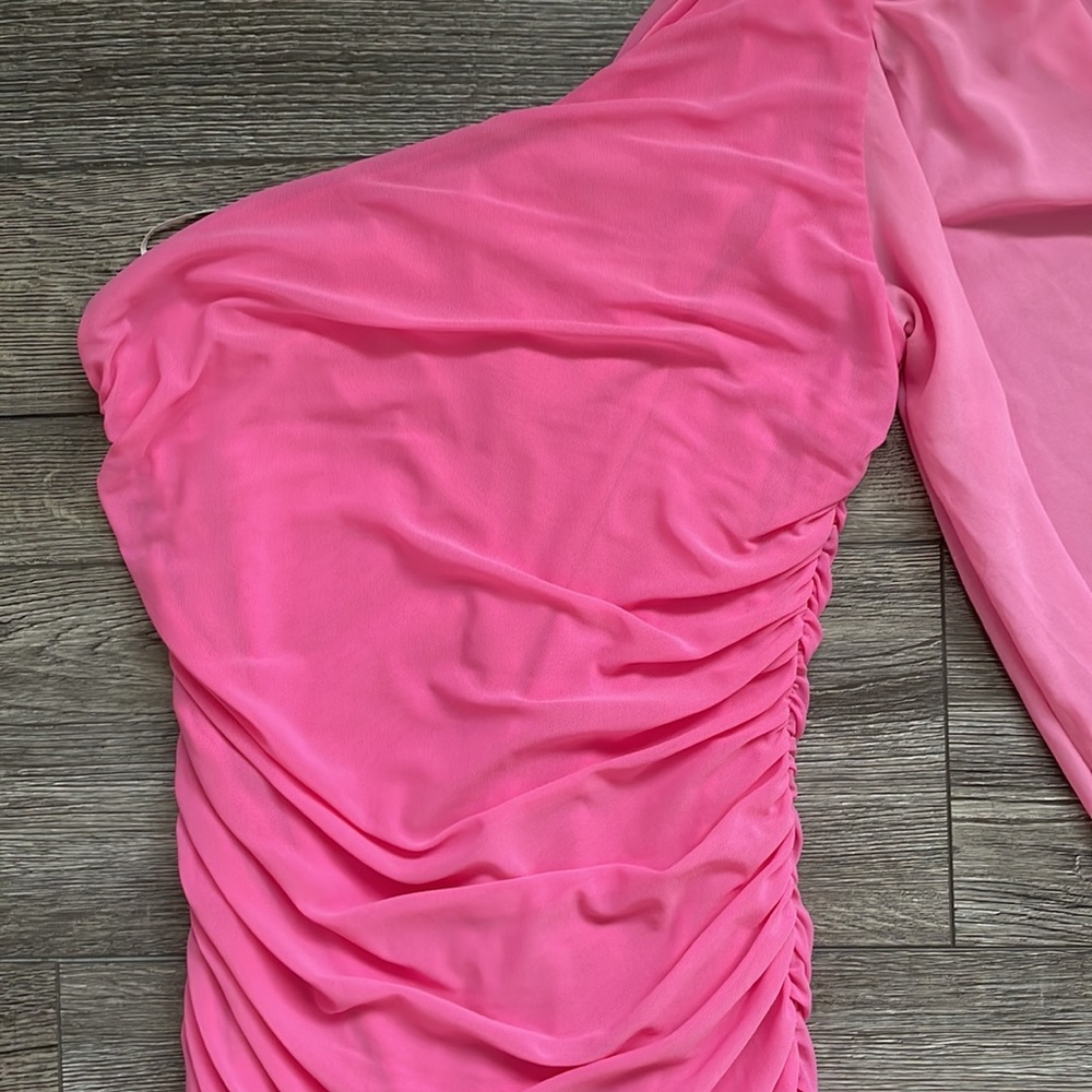 Hello Molly| Party It Up Bodycon Ruched One Shoulder Balloon Sheer Mini Dress XL - Picture 6 of 15